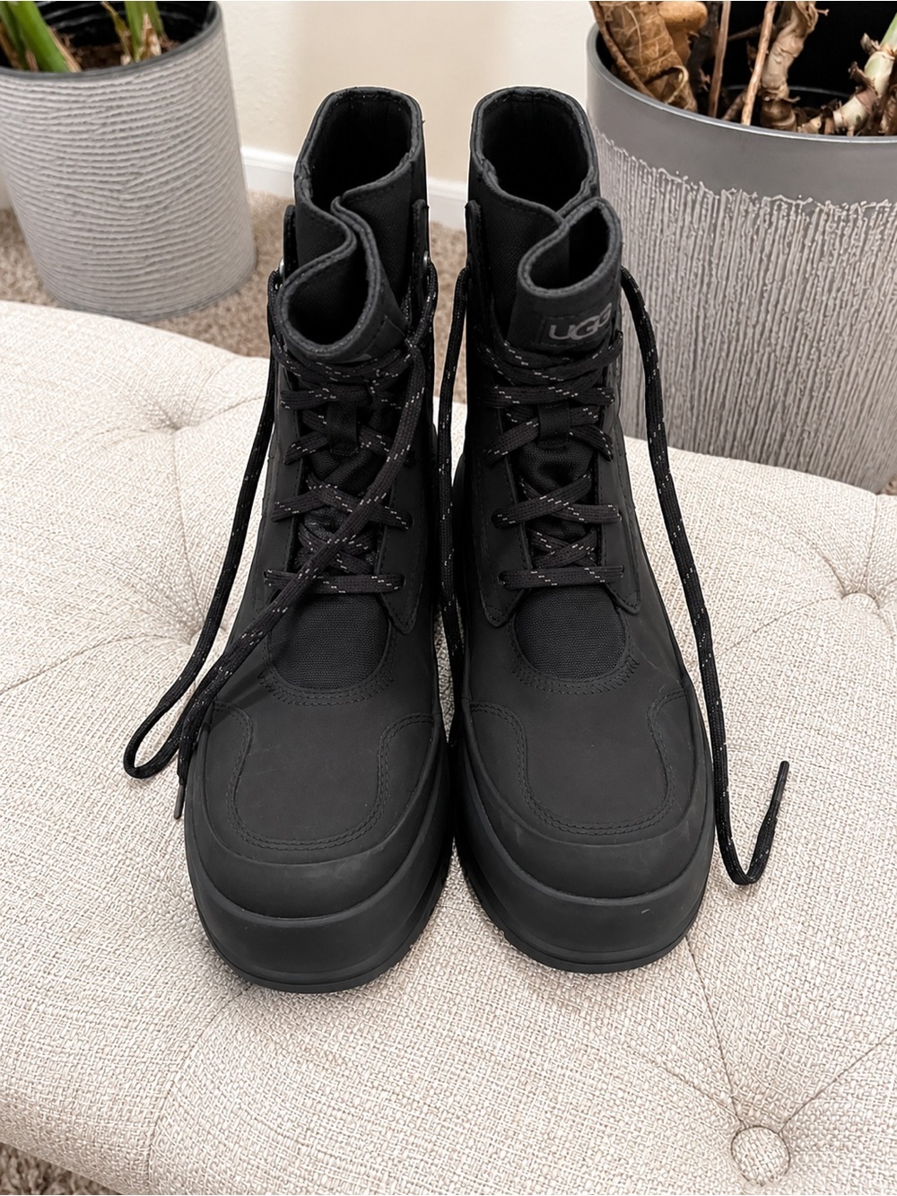 UGG Women's “Lug” Black Lace-Up Winter Boots
